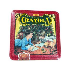 1992 Crayola Collectible Holiday Tin With Crayons & Coloring Pages New